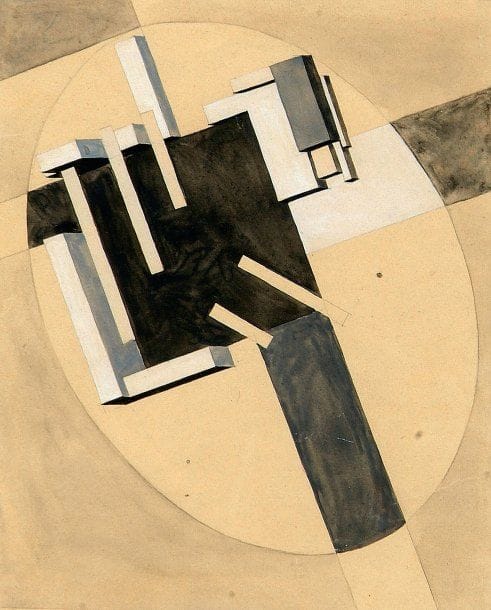 Lazar LISSITZKY dit EL LISSITZKY (Potchinok, 1890 - Moscou, 1941)
La ville, vers 1920 Gouache et mine de plomb, porte un monogramme, un titre et une date au dos. 22 x 27,5 cm Provenance : - Ancienne collection du Baron Anselm Von Radack, Allemagne. - Par descendance, à son petit-fils Sven Victor V. Radack. - Vendu par ce dernier à M. Chauvelin. - Ancienne collection Werno, France. - Acheté par l'actuel propriétaire au Dr Werno. Exposition : "Una visión sobre el vanguardismo ruso" Fondation Bilbao Bizkaia Kutxa, Bilbao, 3 novembre - 12 décembre 2004. Bibliographie : Figurera dans le catalogue raisonné de l'oeuvre de El Lissitzky actuellement en préparation par Alexandre Arzamastsev dans le Cahier II sous le n° 5. Un certificat d'Alexandre Arzamastsev en date du 10 avril 2002 sera remis à l'acquéreur (où il est mentionné que cette oeuvre est "monogrammée, intitulée et datée au dos"). Cette gouache est une des trois études sur papier pour le tableau "La Ville" (Proun 1E) qui se trouve au Musée de Bakou, elle semble être la plus aboutie. Lazar Lissitzky part faire ses études en Allemagne, à la Technische Hochschule de Darmstadt, et devient diplômé d'architecture en 1915, tout en voyageant à travers l'Europe de 1909 à 1914 (dont un séjour à Paris et 1 200 km à pieds en Italie où il croque architecture et paysages). Revenu dans son pays, il dessine et peint selon un processus de stylisation cubo-futuriste. Lors de la Révolution de 1917, il se trouve au coeur des ferments de transformation de l'Art Russe. Figure de proue de l'Avant-Garde russe, il dessine alors le premier drapeau soviétique et collabore à la décoration des rues de Moscou sous l'égide de l'IZO (Otdel Izobrazitelnykh Iskusstv, sous-section Arts Plastiques du Commissariat à l'Instruction, créée à l'initiative de Marc Chagall). En 1919, invité par celui-ci à enseigner à l'Institut pour l'Art Nouveau (école créée par Marc Chagall) à Vitebsk, il y rencontre Kasimir Malevitch, adhère au Suprématisme et crée son premier "Proun" (acronyme de "Projet pour l'affirmation du Nouveau"