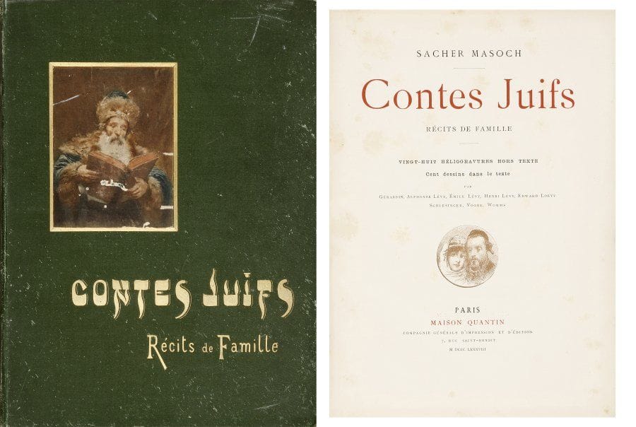 SACHER-MASOCH
- Contes juifs, récits de famille. Vingt huit héliogravures hors texte, Cent dessins dans le texte par Gérardin, Alphonse Lévy, Emile Lévy, Henri Lévy, Edward Loevy, Schlesinger, Vogel, Worms. Paris, Quantin, 1888, un vol. grand in-8° cart. décoré de l'éditeur (usures au cartonnage, dos décollé, rousseurs). Une des oeuvres majeures d'Alphonse Lévy.