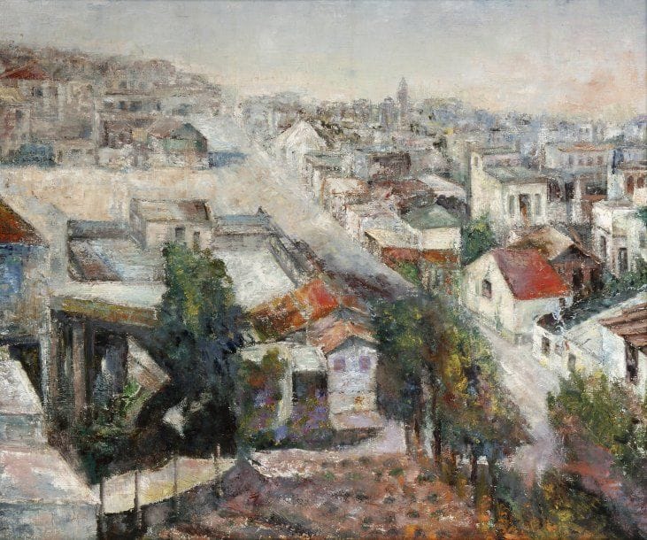 ANONYME Quartier yéménite en Israël Huile sur toile. 47 x 55 cm.