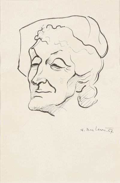 Henri BER LEWI (1894-1967)
Visage tourné vers la gauche Dessin à l'encre sur papier, signé en bas et à droite et daté 57. 22 x 14,5 cm.