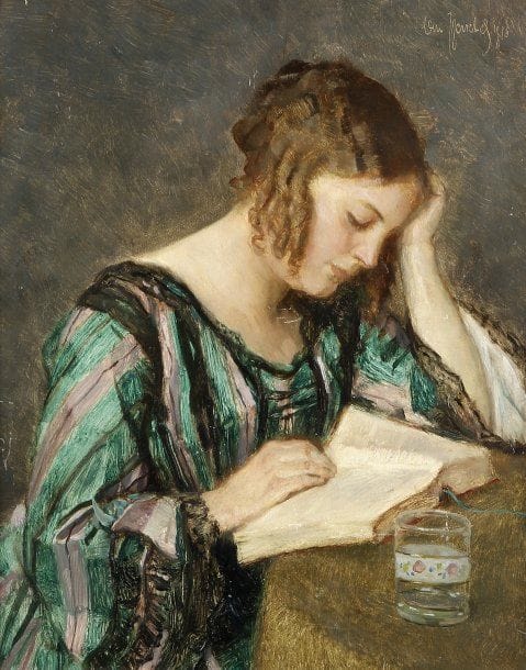 Otto HERSCHEL (1871-1937)
Jeune fille lisant Huile sur panneau, signée en haut et à droite et datée 1916. 32,5 x 26,5 cm. Provenance : vente Brisonneau du 23 mai 2008.