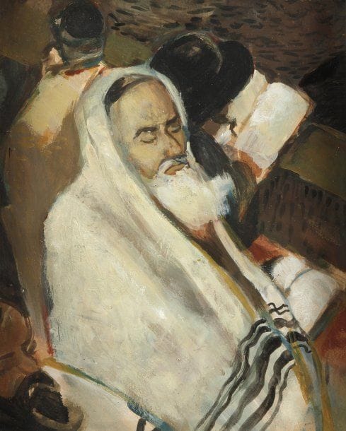 Amos IMRE
Juifs en prières Huile sur carton, signée en haut et à droite (peut-être découpée). 25 x 20 cm.