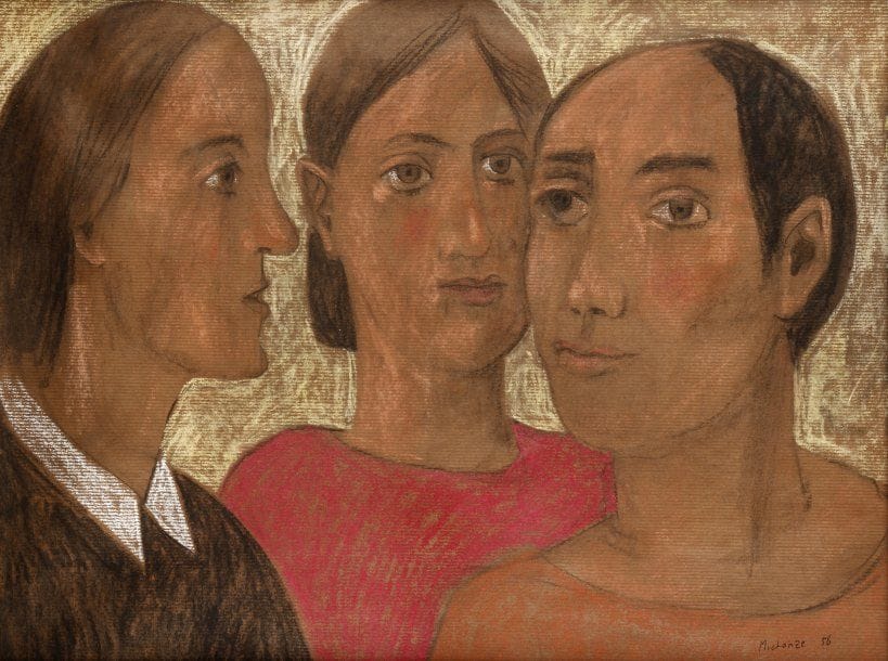 Grégoire MICHONZE (1902 - 1982)
Trois têtes Pastel et fusain sur papier, signé et daté 58 en bas et à droite, titré, contresigné et daté au dos. 41 x 53 cm.