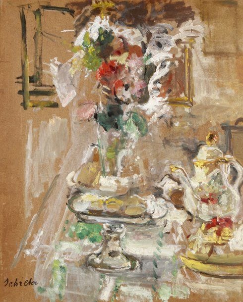 Zygmund SCHRETER (1896-1977)
Nature morte au bouquet et à la cafetière Huile sur carton, signée du cachet en bas et à gauche. 61 x 50 cm.