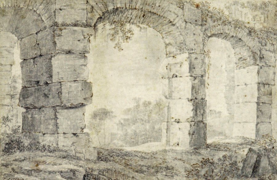 Ecole du nord du XVIIe siècle, d'après Claude GELéE
Paysage à l'aqueduc crayon noir, estompe, plume et encre brune. 13,5 x 20,5 cm Annoté en bas à gauche «c. lorrain». copie d'après une gravure de Morin avec quelques variantes au premier plan à droite. rousseurs. Provenance : - Ancienne collection Desperet, son cachet en bas à droite (l.721) - Ancienne collection calando, son cachet en bas à droite (l.837)