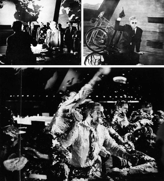 Dr Strangelove (Docteur Follamour), 1964. De Stanley Kubrick, avec Peter Sellers, George C. Scott, Sterling Hayden, Tracy Reed et Mme Kubrick. 12 tirages argentiques d'époque par Nicolas Tikhomiroff et divers. Quelques tampons du film aux versos. Formats : de 24 x 16 à 26,5 x 32 cm.
