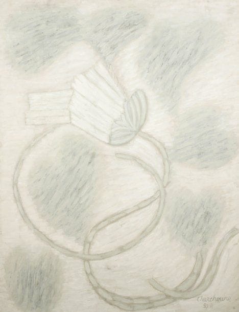 Serge CHARCHOUNE [russe] (1888-1975)
Fleur mystique, 1950. Huile sur toile. Signée et datée 50 III en bas à droite. Signée et datée au dos. 116 x 89 cm. Exposition : - Charchoune, Musée National d'Art Moderne, Paris, 1971. - Serge Charchoune, peinture de 1913 à 1965, Musée de l'Abbaye Sainte-Croix, Les Sables-d'Olonne. Bibliographie : Raymond Creuze, Serge Charchoune, Paris, 1976, tome 2, reproduit p. 202 sous le n° 629.