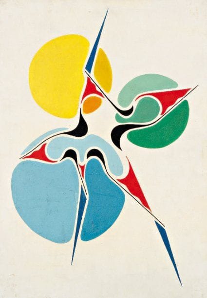 Nicolaas WARB [hollandaise] (1906-1957)
Allegro, 1944. Huile sur panneau. Signée, datée « 5-44 », titrée, située « Paris » et numérotée « 52 » au dos. 44 x 30,5 cm.