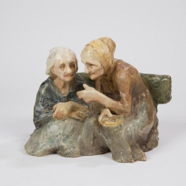 Edmond LACHENAL (1855-1948) Céramiste & Agnès de FRUMERIE (1969-1937) Sculpteur
Les vieilles
Sculpture. Épreuve en céramique émaillée polychrome. Signée sur un côté LACHENAL céramiste et sur l’autre A. de FRUMERIE Sc. 26 x 31 x 25 cm 