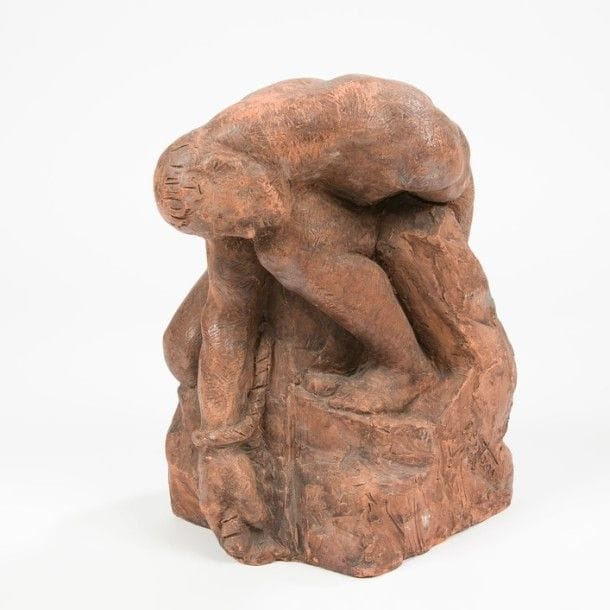 Flaminio BERTONI (1903-1964)
I. de Cordel
Sculpture. Épreuve en terre cuite patinée. Signée F. BERTONI et datée 1943 vers la base. Porte une étiquette d’exposition à l’intérieur. H. : 33 cm 