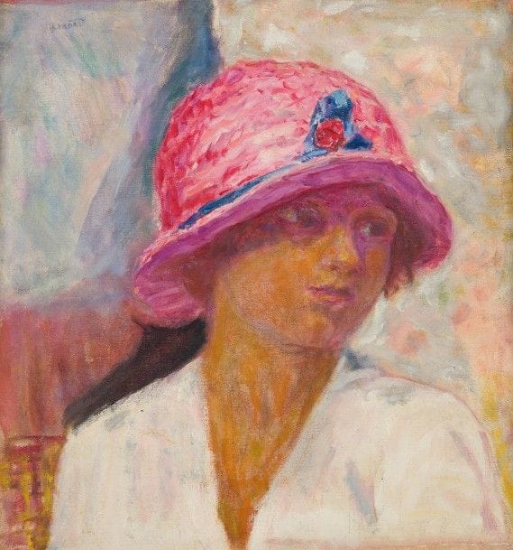 Pierre BONNARD (1867-1947)
Jeune femme au chapeau rose, vers 1913
Huile sur toile.
Porte le timbre de la signature en haut à gauche.
(Rentoilée).
44 x 42 cm

Provenance :
- Succession Pierre Bonnard.
- Collection Wildenstein, Paris.
- Collection Galerie Boulakia, Paris.
- Collection de Madame X., Mulhouse.

Bibliographie :
Jean et Henry Dauberville, Bonnard : Catalogue raisonné de l’œuvre peint 4, 1940-1947 et supplément 1887-1939, Éditions Bernheim-Jeune, Paris, 1974, numéro 02032, reproduit.