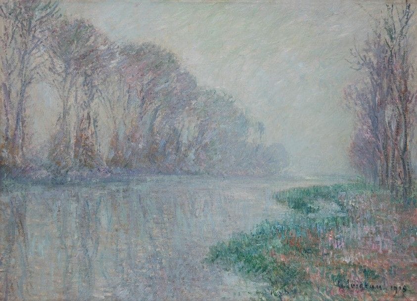 Gustave LOISEAU (1865-1935)
Le Vaudreuil, brume sur l’Eure, 1915
Huile sur toile.
Signée et datée en bas à droite.
Située et datée au dos.
65 x 92 cm

Un certificat de Monsieur Didier Imbert, en date du 18 octobre 2016, sera remis à l’acquéreur.
