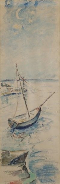 Georges Albert CYR (1880-1964)
Voilier au port
Aquarelle.
Signée en bas à droite.
100 x 34 cm
