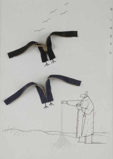 Kambiz DERAMBAKHSH [iranien] (né en 1942)
Homme et oiseaux
Encre et collage.
Signé sur la droite.
41 x 28 cm
