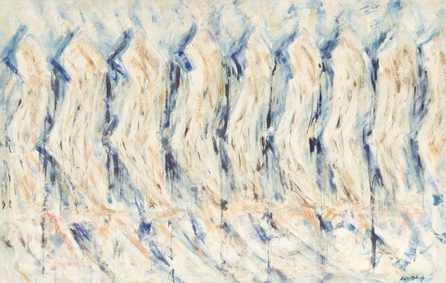 Rokhshad Nourdeh dit ROKHSHAD [iranienne] (né en 1963)
Montagnes de Zagross n°6, 1992
Technique mixte sur toile.
Signée et datée en bas à droite.
107 x 179 cm
