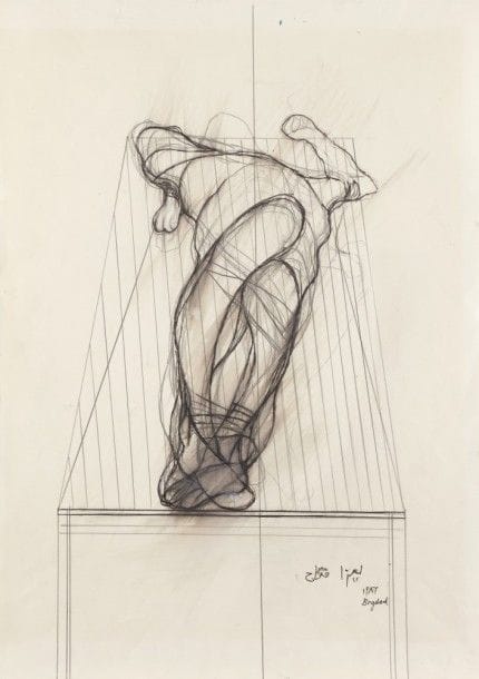 Lisa FATTAH [irakienne] (1941-1992)
Etude de corps, 1986
Dessin à l’encre et crayon.
Signé, daté et situé Bagdad en bas à droite.
59.5 x 42 cm

Provenance : 
Ancienne collection Nahida Fattah. Par descendance.
