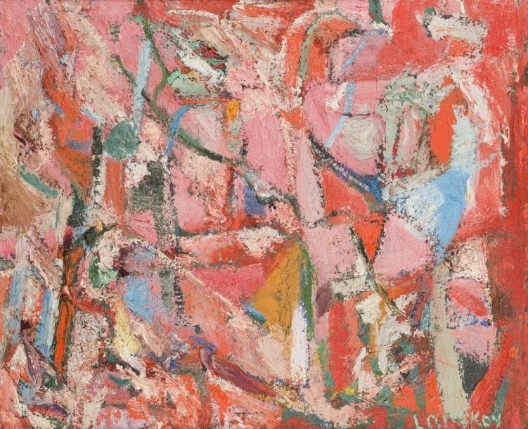 André LANSKOY [russe] (1902-1976)
Musique champêtre, vers 1946-49
Huile sur toile.
Signée en bas à droite.
54 x 65 cm
