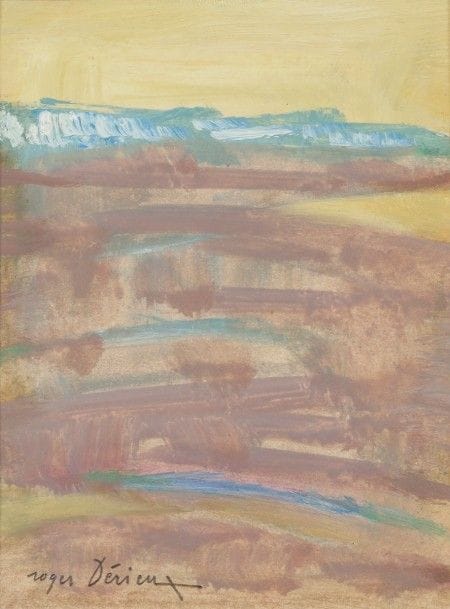 Roger DÉRIEUX (né en 1922)
Plaine, 1970
Huile sur papier.
Signée en bas à gauche.
Titrée et datée au dos.
10.5 x 8 cm
Provenance : 
Collection Georges Coppel, Paris.