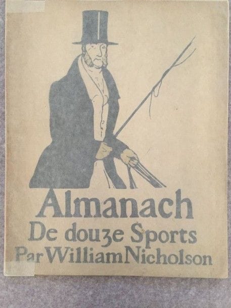 [SPORT] NICHOLSON (William). Almanach De douze Sports 1898. Paris : Société Française d’Éditions d’Art, 1898. — In-4, couverture illustrée. Broché. 
Édition originale française, tirée à 1070 exemplaires.
Débutant par une étude sur William NICHOLSON par Octave Uzanne, l’ouvrage est illustré de belles gravures sur bois de l’artiste anglais, dont une sur la couverture, un autoportrait et 12 hors-texte en couleurs pour les 12 mois de l’année. L’étude d’Octave Uzanne est également illustrée de plusieurs reproductions d’œuvres de Nicholson.
Défauts à la couverture, quelques feuillets en partie déreliés.