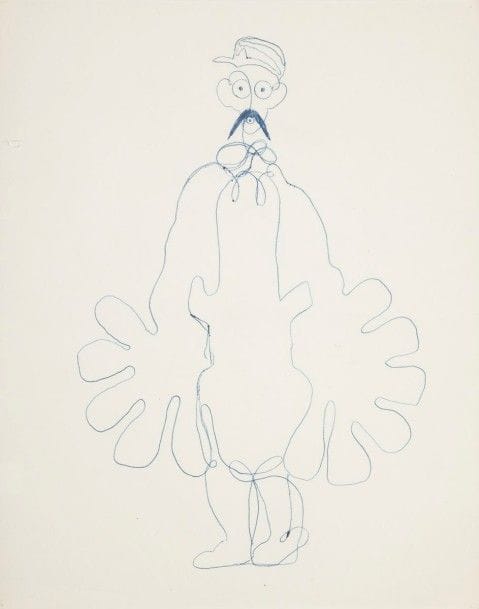 [ŒNOLOGIE - NICOLAS VINS] Georges LEPAPE (1887-1930)
Petit croquis au stylo bille pour le présentoir Nicolas (1925).
Stylo bille sur papier calque.
29 x 21 cm