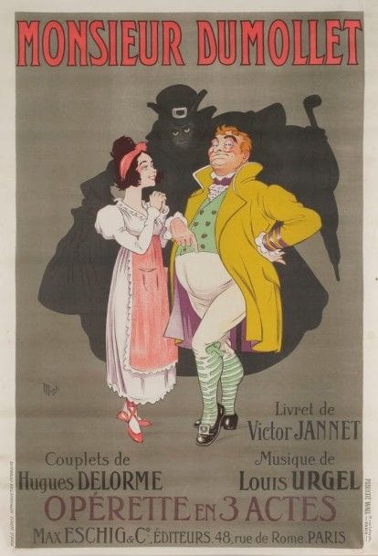 Jean-Marie Michel Liebeaux dit MICH (1881-1923)
Monsieur Dumollet de Victor Jeannette. Musique de Louis Urgel
Edition Wall Paris.
Signée en bas à gauche.
Non entoilée, bon état.
79 x 80 cm