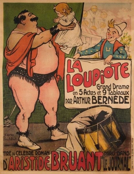 Francique POULBOT (d’après) (1879-1946)
La Loupiote, drame tiré du roman d’Aristide Bruant. 
Affiche entoilée. Déchirures et manques. 
157 x 118 cm