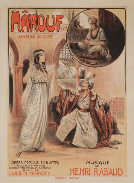 Henri RUDAUX
Marouf
Lucien Nepoty, musique de Henri Rabaud.
Non entoilée, bon état.
82 x 60 cm
On joint : ANONYME
La Flamenca, de Henri Cain, EG. et ED Adonis, Musique de Lucien Lambert.
Imprimerie Chaix.
Non entoilée. Bon état (déchirures).
76 x 56 cm