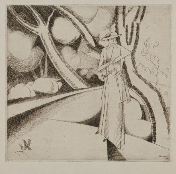 Jean-Emile LABOUREUR (1877-1943)
L’Attente. 1914. Eau-forte. 172 x 160. L. 130. Sur vélin blanc mince, non signée. Annotée « 10 Ep » dans la marge droite. Tirage total à 31 épreuves.
