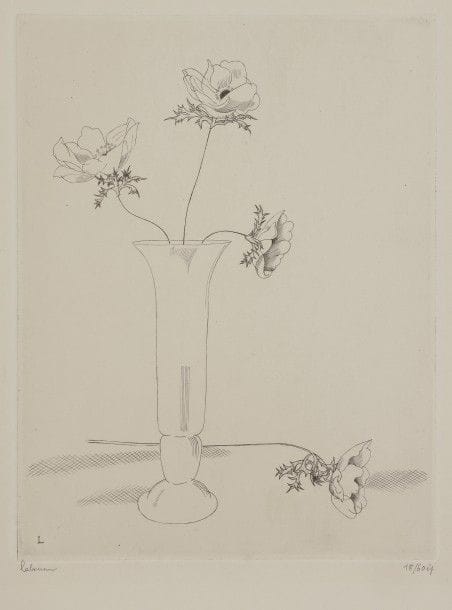 Jean-Emile LABOUREUR (1877-1943)
Les Anémones. 1930. Burin. 170 x 220. L. 419. Sur vélin blanc, signée et numérotée au crayon. Tirage à 60 épreuves. 