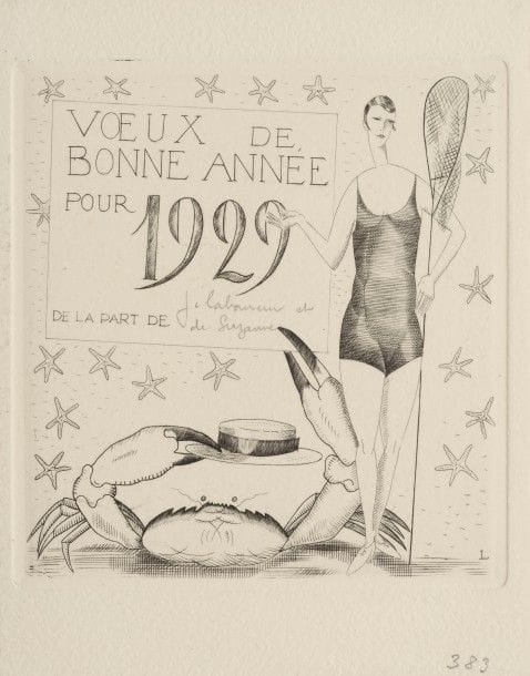 Jean-Émile LABOUREUR 
 Cartes de vœux, carte-adresse, carte de naissance. (19 sujets). 1920-1939. Eau-forte ; burin. Un fort lot d’épreuves dont certaines en différents états, sur différents papiers, nombre d’entre elles signées et annotées au crayon. Ens. 43 p. 