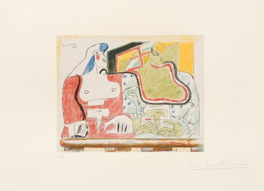 LE CORBUSIER (Charles-Édouard Jeanneret, dit) 
 Pl. pour l’album Le Corbusier, Œuvre plastique, peintures et dessins, architecture. Paris, éd. A. Morancé, 1938. Photolithographie d’après des œuvres de 1932 à 1936. 177-212 x 268-269. Impression en couleurs. Suite complète de 4 pl. Très belles et fraîches épreuves sur chine fixé sur vélin crème fort, numérotées et signées au crayon (numérotation non homogène). Grandes marges. Tirage à 100 épreuves. A. Morancé éditeur. 