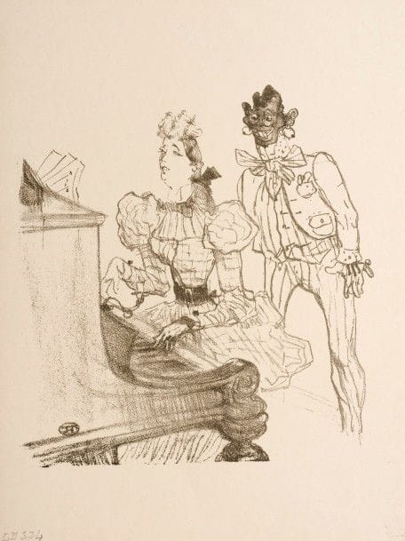 Henri de TOULOUSE-LAUTREC 
 Zamboula Polka. 1900. Lithographie. 221 x 210. Delteil 334 ; Wittrock 333 ; Adriani 360. Très belle et fraîche épreuve sur simili-japon [325 x 248], du second tirage effectué après 1901, sans le texte. Infime épidermure dans l’angle inférieur droit. Toutes marges.