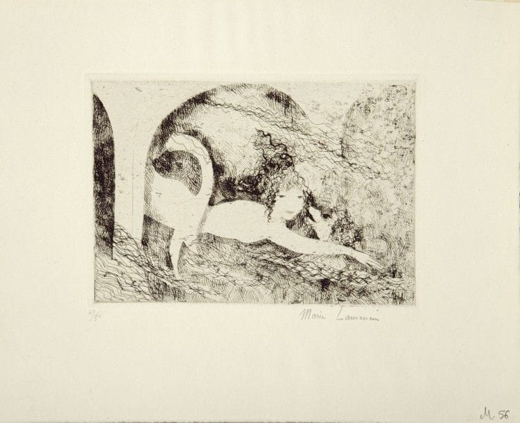 Marie LAURENCIN (1883-1956)
La Sirène. 1922. Eau-forte. 178 x 125. Marchesseau 56. Très belle épreuve sur vélin mince crème, numérotée et signée au crayon. Petit manque dans l’angle supérieur gauche du feuillet. Toutes marges.																												