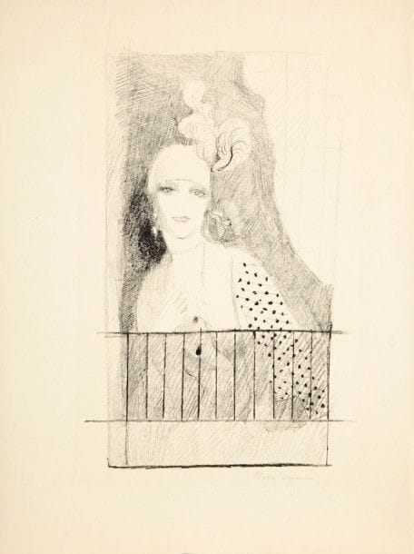 Marie LAURENCIN (1883-1956)
Portrait de la Baronne Gourgaud. 1923. Lithographie. 203 x 330. Marchesseau 63. Très belle et fraîche épreuve sur vélin glacé ivoire, l’une des 4 du 1er état (sur 2), avant effaçage de la mise au carreau, signée à la mine de plomb. Toutes marges. Tirage définitif à 80 épreuves. Ex-coll. H.-M. Petiet. 																												