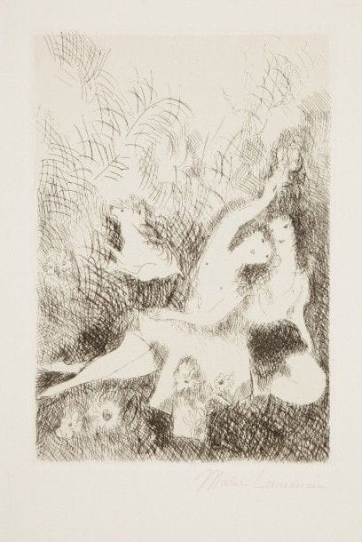 Marie LAURENCIN (1883-1956)
La Sieste. 1923. Eau-forte. 148 x 212. Marchesseau 83. Parfaite épreuve sur vélin crème fort, signée au crayon. Toutes marges. 																												