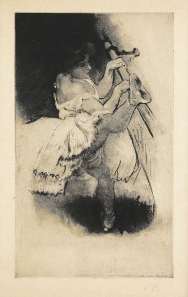 Louis LEGRAND (1863-1951)
On se tourne (pl. pour Les Petites du ballet). 1893. Eau-forte et aquatinte. 220 x 370. Arwas 83. Très belle épreuve sur vélin, signée au crayon. Belles marges. Tirage à 100 épreuves. Cadre. 																												
