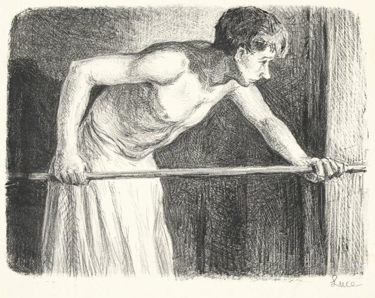 Maximilien Luce (1858-1941)
Boulanger au fournil ; Bords de la Sambre, Charleroi ; Couillet près Charleroi. 1895. Lithographie. Formats divers. Belles épreuves, la dernière sur chine appliqué, la 1re signée et numérotée au crayon, avec auréoles d’humidité et traces d’oxydation aux bords du feuillet. Toutes marges. Ex-coll. H.-M. Petiet. Ens. 3 p.																												