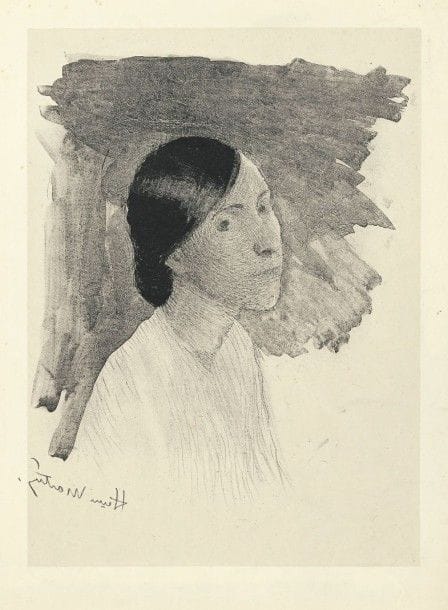 Henri MARTIN (1860-1943)
Rêverie. 1892. Lithographie. 235 x 275. I.F.F. 1. Très belle épreuve sur chine appliqué, du tirage pour l’album des Peintres-Lithographes. Légère oxydation et quelques traces de plis aux bords du feuillet. Toutes marges. Tirage total à 80 épreuves. 																												