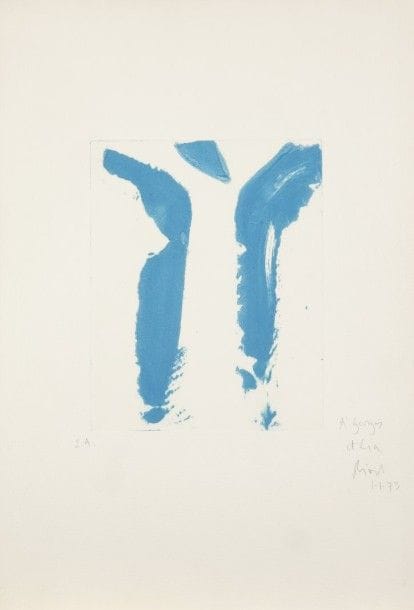 Olivier DEBRE (1920-1999)
Signe-personnage. 1970. Gravure au carborundum. 212 x 268. Pernoud 82. Impression en bleu. Parfaite épreuve sur vélin fort grenu, justifiée « E.A. » et dédicacée « À Georges et Lia » puis signée et datée « 1.1.73 » au crayon. Toutes marges. Tirage définitif à 25 épreuves.	Provenance : collection Georges Coppel. 																											