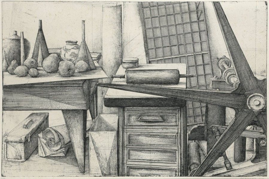 Érik DESMAZIÉRES (né en 1948)
L’Atelier du lithographe. 1985. Eau-forte. 595 x 420. Fitch 120. Très belle épreuve sur vélin, numérotée, signée et datée à la mine de plomb. Quelques petites rousseurs claires. Toutes marges. Tirage à 75 épreuves. Cadre.																												