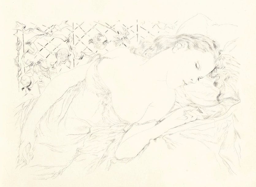 Léonard-Tsuguharu Foujita (1886-1868)
Pl. pour J. Héron de Villefosse, La Rivière enchantée. Paris, Bernard Klein, 1951. Réunion de 11 eaux-fortes. Feuillets : 285 x 380. Buisson 51.176. Belles épreuves sur vélin, légèrement oxydées. Toutes marges. Tirage à 315 épreuves.
