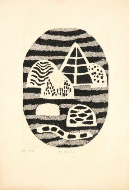 Zoran Muši? (slovène, 1909-2005)
Paysage. Vers 1960. Eau-forte et aquatinte. 130 x 177. Très belle épreuve sur vélin, numérotée et signée au crayon. Toutes marges. Tirage à 150 épreuves. 																												