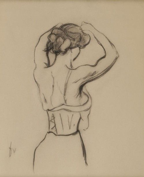 Felix VALLOTTON (1865-1925)
Femme de dos se coiffant
Dessin au crayon.
Monogrammé en bas à gauche.
20 x 17 cm

Provenance : 
Ancienne Collection Jean Cottel.
