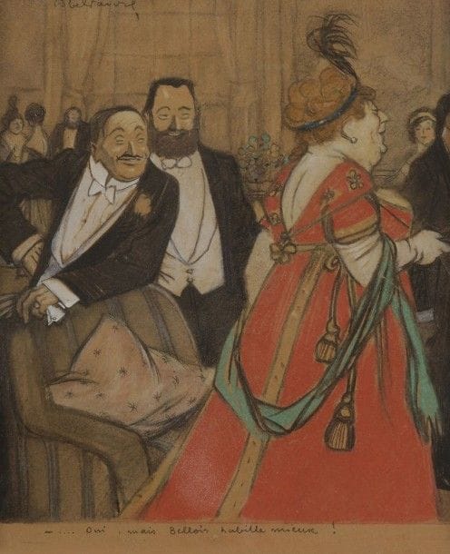 Abel-Jules FAIVRE (1867-1945)
... Oui, mais Belloir habille mieux !
Dessin au crayon noir, crayons de couleurs et rehauts de gouache.
Signé en haut à gauche.
Titré en pied.
25 x 21 cm