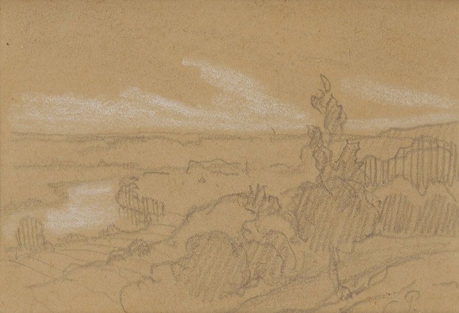 Camille PISSARRO (1830-1903)
Paysage
Dessin à la mine de plomb et rehauts de craie blanche.
Monogrammé en bas à droite.
10,5 x 15 cm