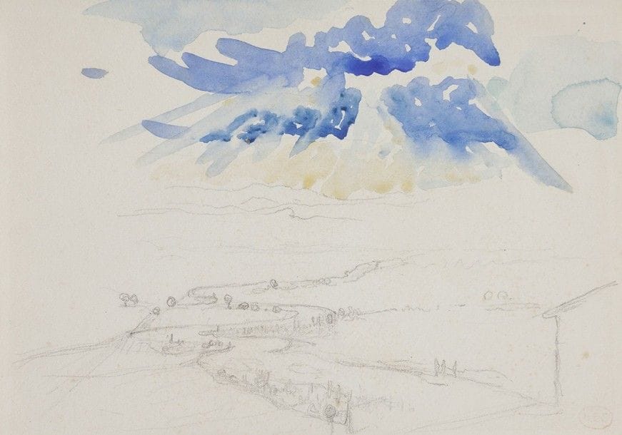 Henri Edmond CROSS (1856-1910)
Paysage au grand ciel
Dessin à la mine de plomb et aquarelle.
Porte le timbre de l'atelier (Lugt 1305a).
17 x 24 cm