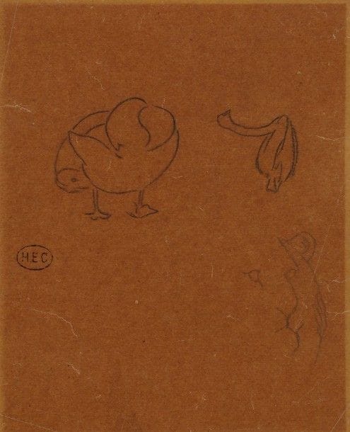 Henri Edmond CROSS (1856-1910)
Étude d'animaux, canard, lion
Dessin au crayon.
Porte le timbre de l'atelier sur la gauche (Lugt 1305a).
15,5 x 12,5 cm