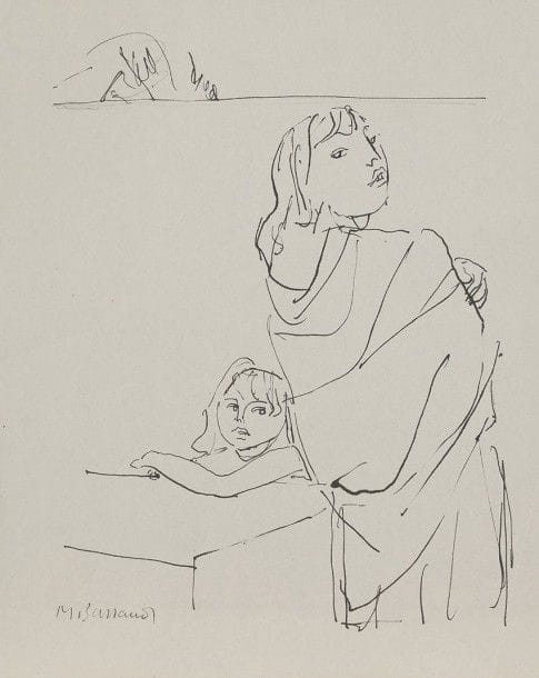 Maurice BARRAUD (1889-1954)
Femme et enfant (étude préparatoire pour l'eau-forte " Gitanes ", partie gauche) ; Étude pour " Carmen " ; Fille un pied sur une chaise
Dessins à l'encre de Chine, le 2e avec lavis, sur vélin mince, les deux derniers montés sur carton.
Signés. 
(Pli oblique au bord inférieur droit au 1er).
28,5 x 23 cm et 51,5 x 38,5 cm
On joint Gitanes. Eau-forte. 37,5 x 50 cm. Épreuve sur vélin crème numérotée et signée au crayon. Tirage à 50 épreuves.

Provenance : 
Ancienne collection H.-M. Petiet.