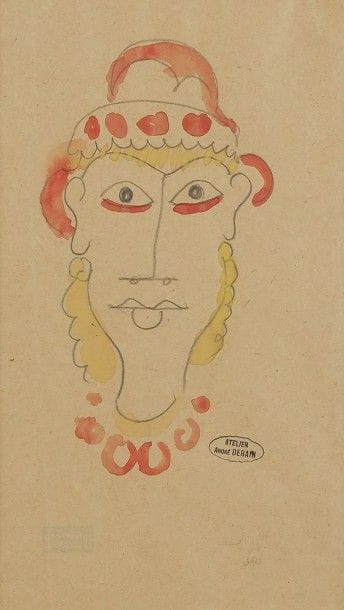 André DERAIN (1880-1954)
Tête de femme
Dessin à la mine de plomb et aquarelle.
Porte le timbre de la vente de l'atelier en bas à droite (Lugt 668a).
24 x 15 cm