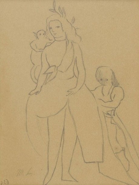 Marie LAURENCIN (1885-1956)
Femme au singe et jeune homme
Dessin à la mine de plomb.
Monogrammé en bas à gauche.
15,5 x 12 cm

Provenance : 
Galerie Anne Julien, Paris.